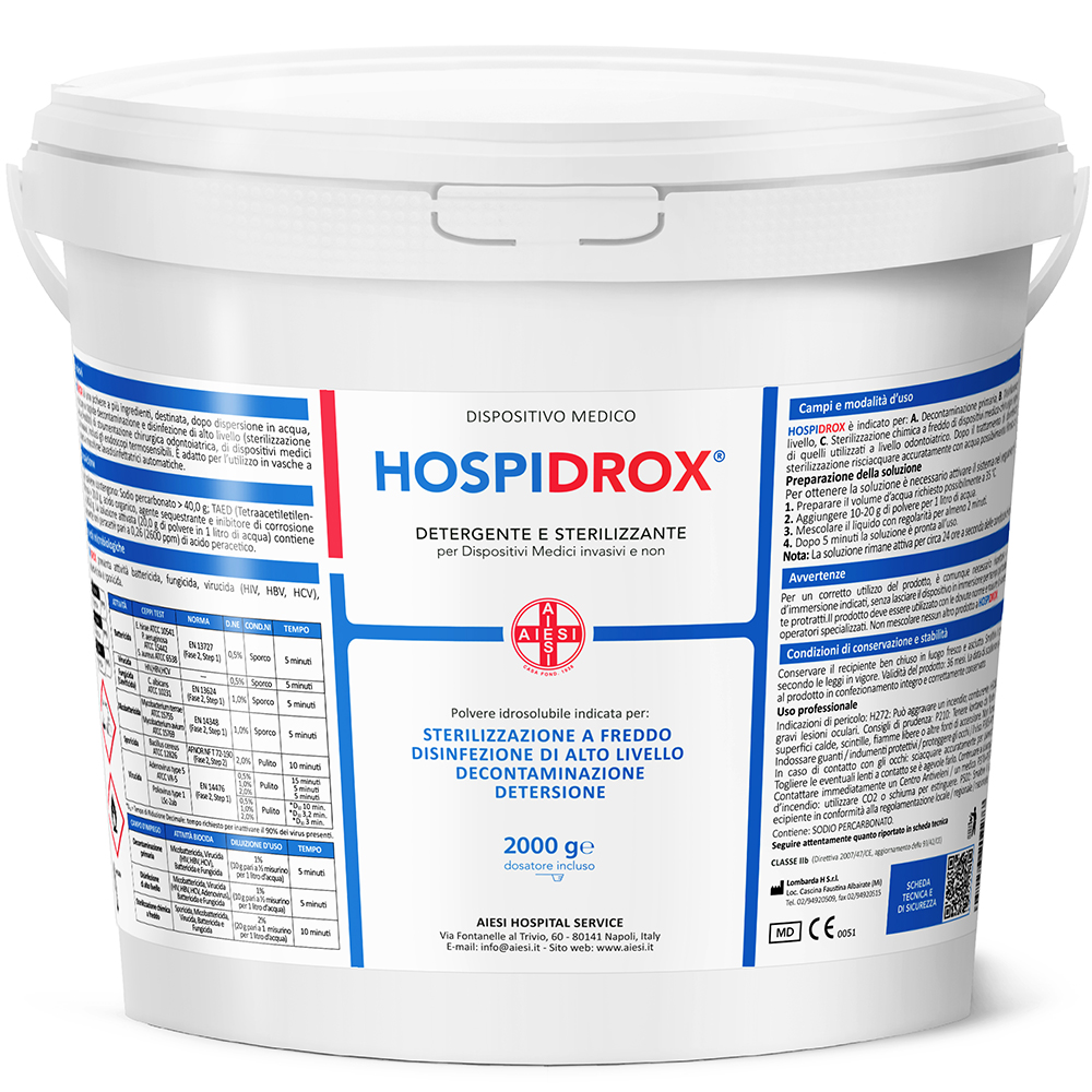Sterilizzante a freddo in polvere acido peracetico 2 kg HOSPIDROX  disinfettante